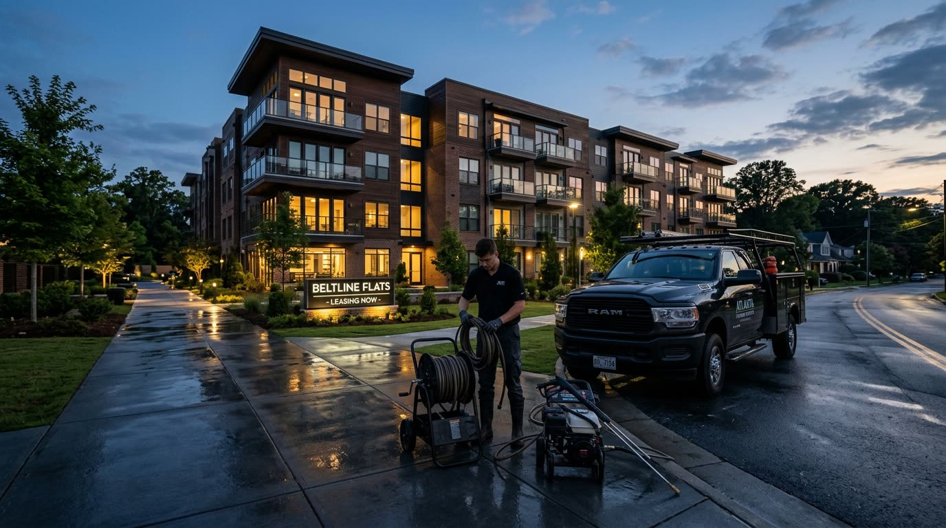 A&M Commercial Services at a metro Atlanta property at dusk providing fire watch coverage